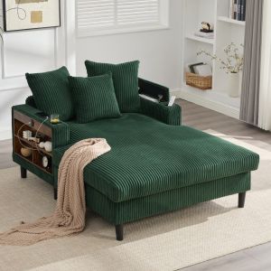 Sofá chaise longue pana verde 1 plaza con LED usb
