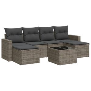 vidaXL set de sofás de jardín 7 piezas con cojines ratán pe gris