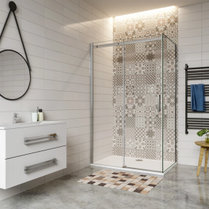 Mampara corredera frontal+panel lateral,vidrio 6mm,1150x700x1950mm
