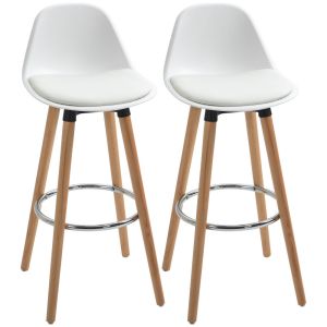 Taburetes de bar 43x43x91 cm pu, pp, espuma, acero, haya color blanco