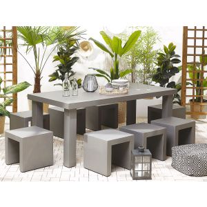 Conjunto de comedor exterior con taburetes 6 plazas taranto cemento gris
