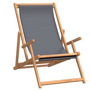 vidaXL silla de playa plegable de madera maciza de teca gris