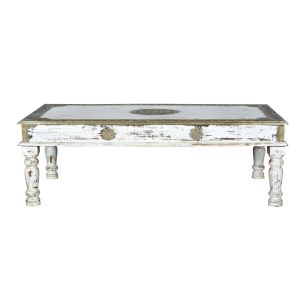 Mesa de centro de madera de mango en color blanco envejecido 140 cm