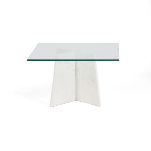Mesa de centro 76x76x45 cristal, marmol blanco