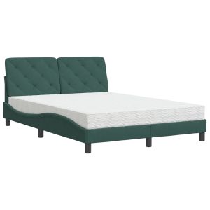vidaXL cama con colchón terciopelo verde oscuro 140x200 cm