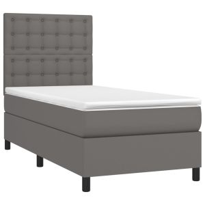 vidaXL cama box spring con colchón cuero sintético gris 90x200 cm
