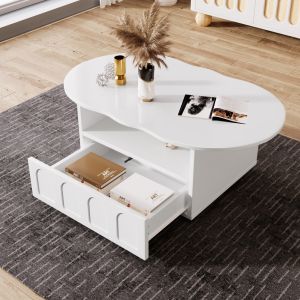 Mesa de centro con 1 cajón y estante blanco 40,5x100x60cm