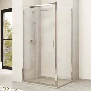Mampara ducha rectangular frente 130cm lateral 70cm transparente cromo