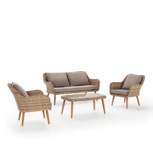 Conjunto muebles de jardín lila de ratán sintético, 4 piezas