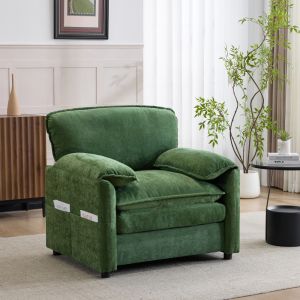 Sillón chenilla verde oscuro con bolsillos