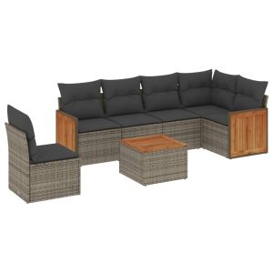 vidaXL set de sofás de jardín 7 piezas con cojines ratán pe gris