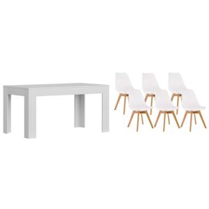 Pack mesa extensible de comedor o cocina blanco + 6 sillas nordic blanco