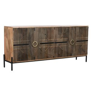 Aparador de madera de mango 180x40x80cm tallado negro