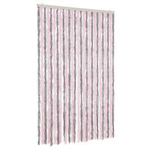 vidaXL cortina antimoscas chenilla gris plateado y rosa 118x220 cm