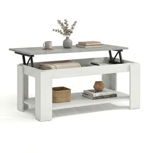 Mesa de centro elevable con almacenaje 102x43-54 cm lya blanco - gris