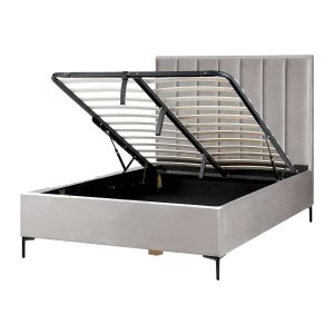 Cama con almacenaje sezanne terciopelo gris claro 140 x 200 cm