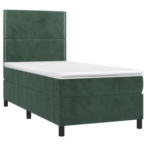 vidaXL cama box spring con colchón terciopelo verde oscuro 90x200 cm