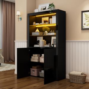 Vitrina con LED y 2 puertas negro 170x100x35cm