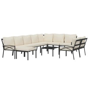vidaXL juego de muebles de jardín 11 pzas acero y cojines color arena