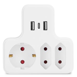 Aigostar adaptador enchufes 3 tomas con 2 usb-a,1 usb-c y protección