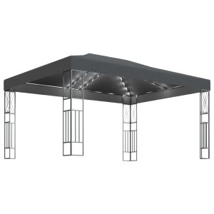 vidaXL cenador con tira de luces LED 3x4 m tela gris antracita
