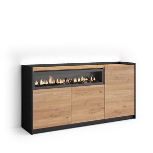 Aparador para salón, 156x37x80cm, chimenea eléctrica, LED rf4934