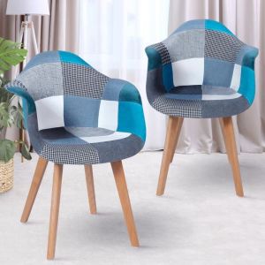 Sillones escandinavos patchwork azules lote de 2 - 84 cm