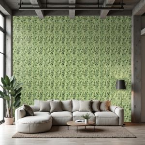 Papel floral diseño botánico hojas verdes fondo verde claro 60cm por 250cm