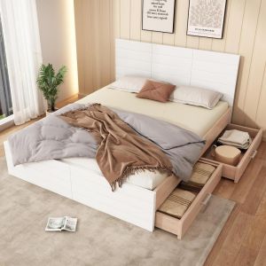 Cama 160x200 cm con cajones, blanco, sin somier, estilo moderno
