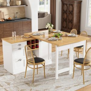Isla cocina extensible giratoria mdf blanco 74x120-197x40cm