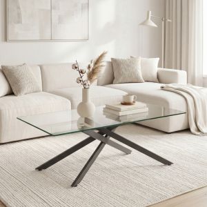 Mesa de centro de cristal templado negra 46x100x60cm