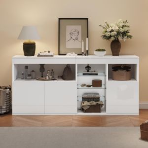 Mueble de salón con iluminación LED, sin tiradores, blanco