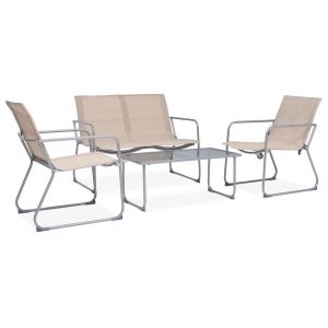 vidaXL juego de muebles de jardín 4 piezas tela y acero crema