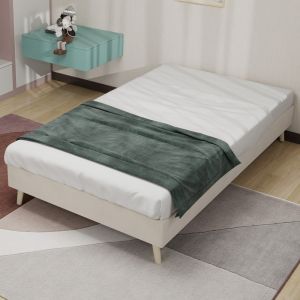 Cama tapizada 90x200cm con almacenaje inferior tela y metal – color beige