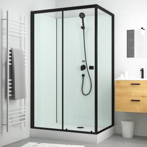 Cabina de ducha rectangular 110x80x197 cm blanca y negra mate