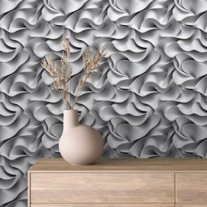 Papel pintado 3d ondas orgánicas gris 60cm por 250cm