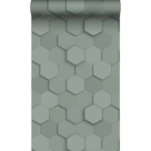 Origin papel pintado estampado hexagonal 3d verde grisáceo 53 cm x 10.05 m