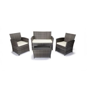 Conjunto sofa + 2 sillones + mesa de ratan pe. Muebles de jardin y