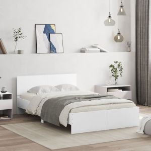 Cama con cabecero y luces LED blanco 135x190 cm reg2353