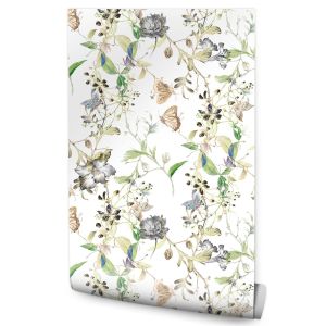 Papel Pintado Para Salón Con Mariposas Flores Hojas Naturaleza 53cm x 10m