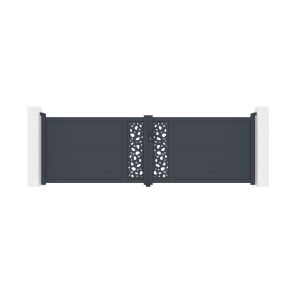 Puerta abatible 4m sunny al.120cm aluminio gris + 2 postes 20x20cm al.166cm