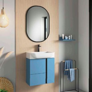 Mueble baño versa fondo reducido 28 cm azul + lavabo y tirador negro