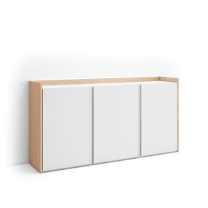 Aparador para salón, 156x35x80cm, blanco y roble soft, LED rf4706
