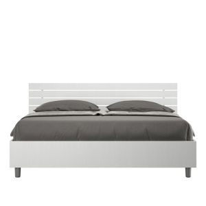 Cama 160x200 con base de lamas - respaldo inclinado - blanco