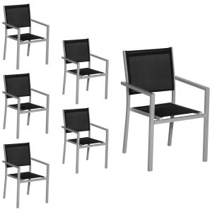 Juego de 6 sillas de aluminio gris textileno negro