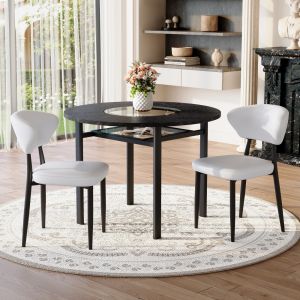 Mesa de comedor redonda con 2 sillas mdf negro y blanco 100cm