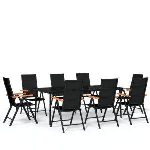 vidaXL juego de comedor para jardín 9 piezas negro