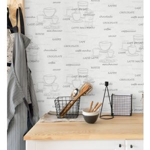 Papel pintado gaulan  lavable de tazas de café desayuno, gris 5.33m²