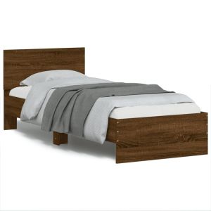 Cama cabecero luces LED marrón roble 75x190 cm reg5246