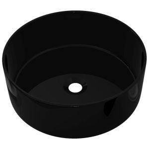vidaXL lavabo redondo de cerámica negro 40x15 cm